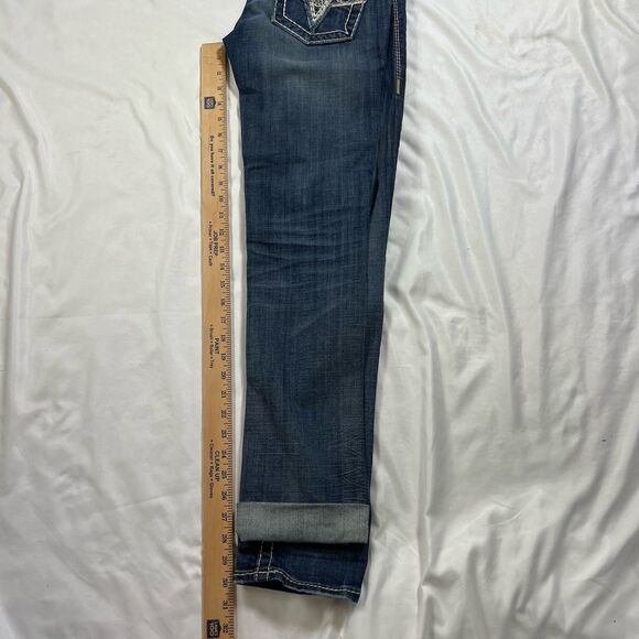 Vigoss Jeans Women 26/32 The Chelsea Straight Blue Denim Stitching Rhinestone - Picture 8 of 12